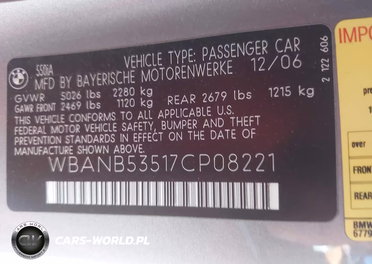 2007 BMW 550I VIN:WBANB53517CP08221 - 9