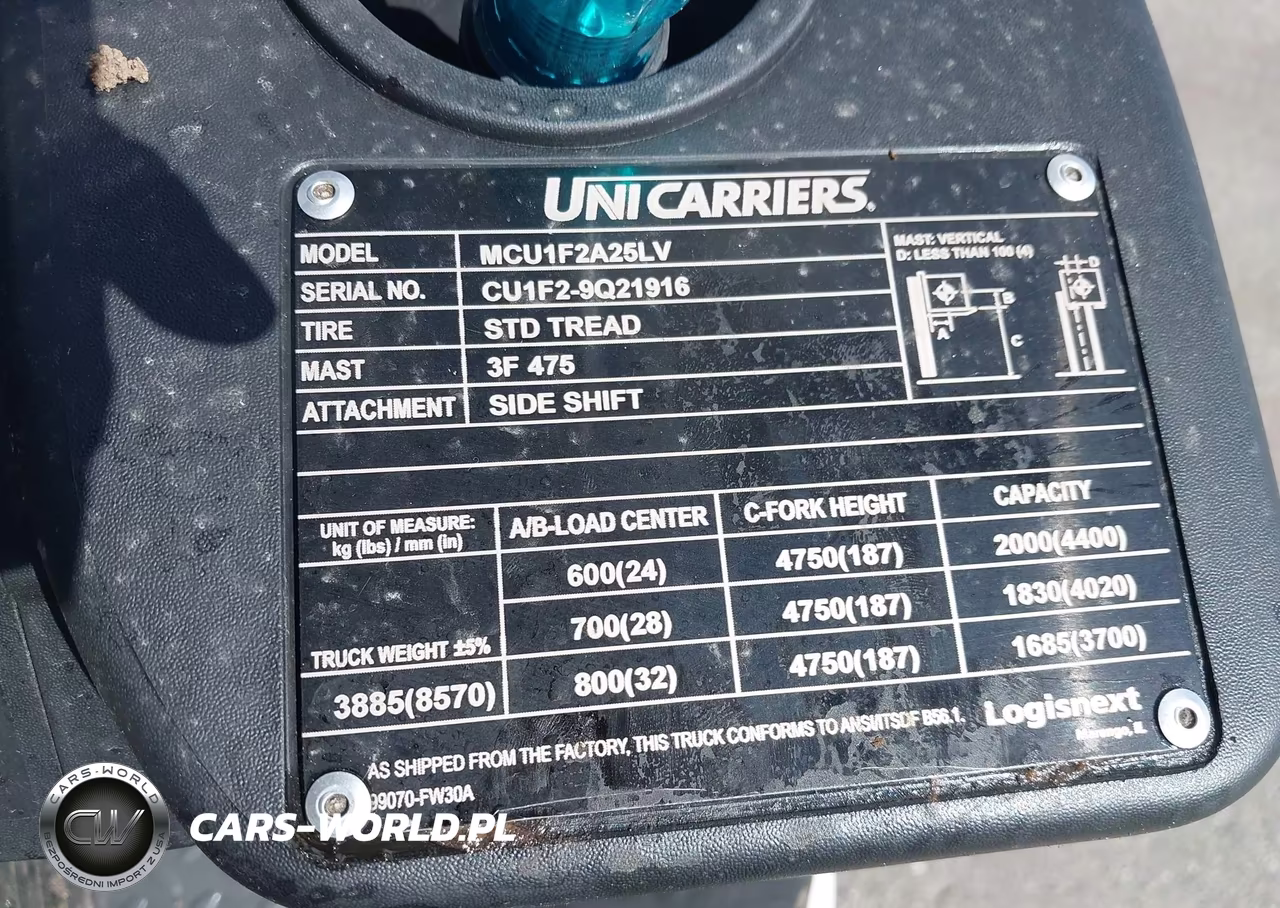 2021 Unicarriers Forklift VIN:CUIF29Q21916 - 9