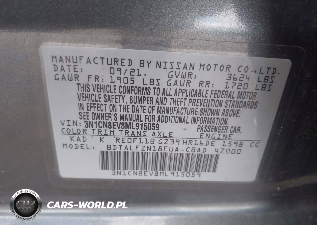 2021 Nissan Versa Sv Xtronic Cvt VIN:3N1CN8EV8ML915059 - 9