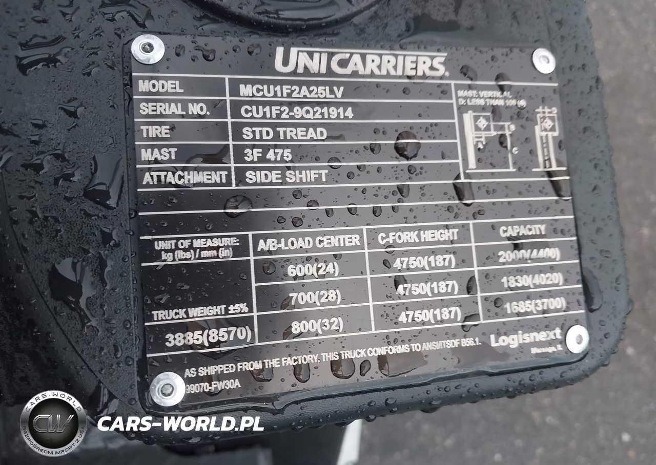 2021 Unicarriers Forklift VIN:CU1F29Q21914 - 9