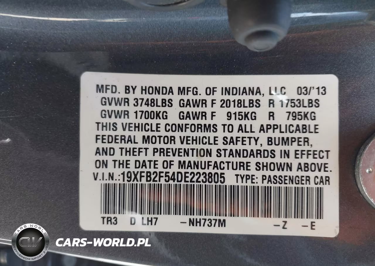 2013 Honda Civic Lx VIN:19XFB2F54DE223805 - 9