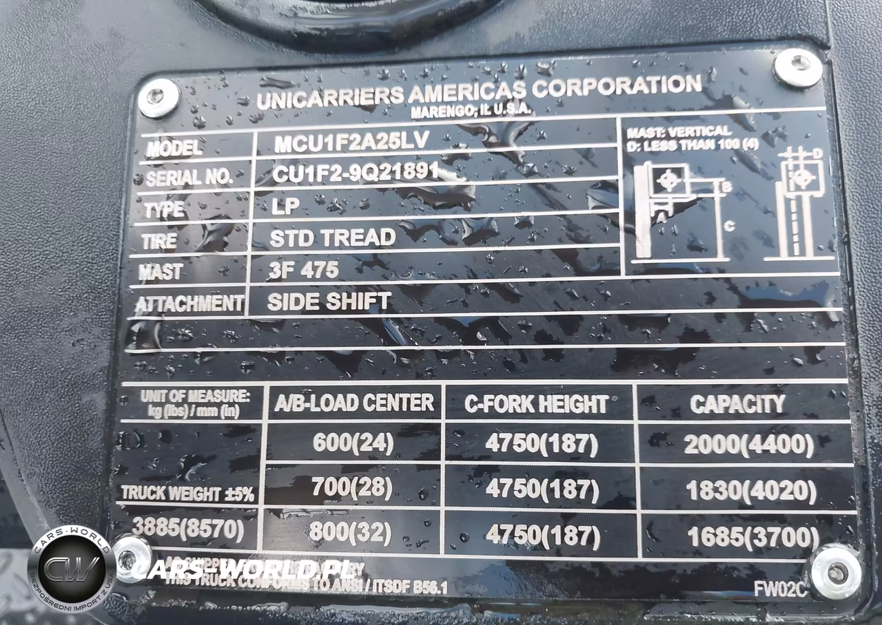 2021 Unicarriers Forklift VIN:CU1F29Q21891 - 9