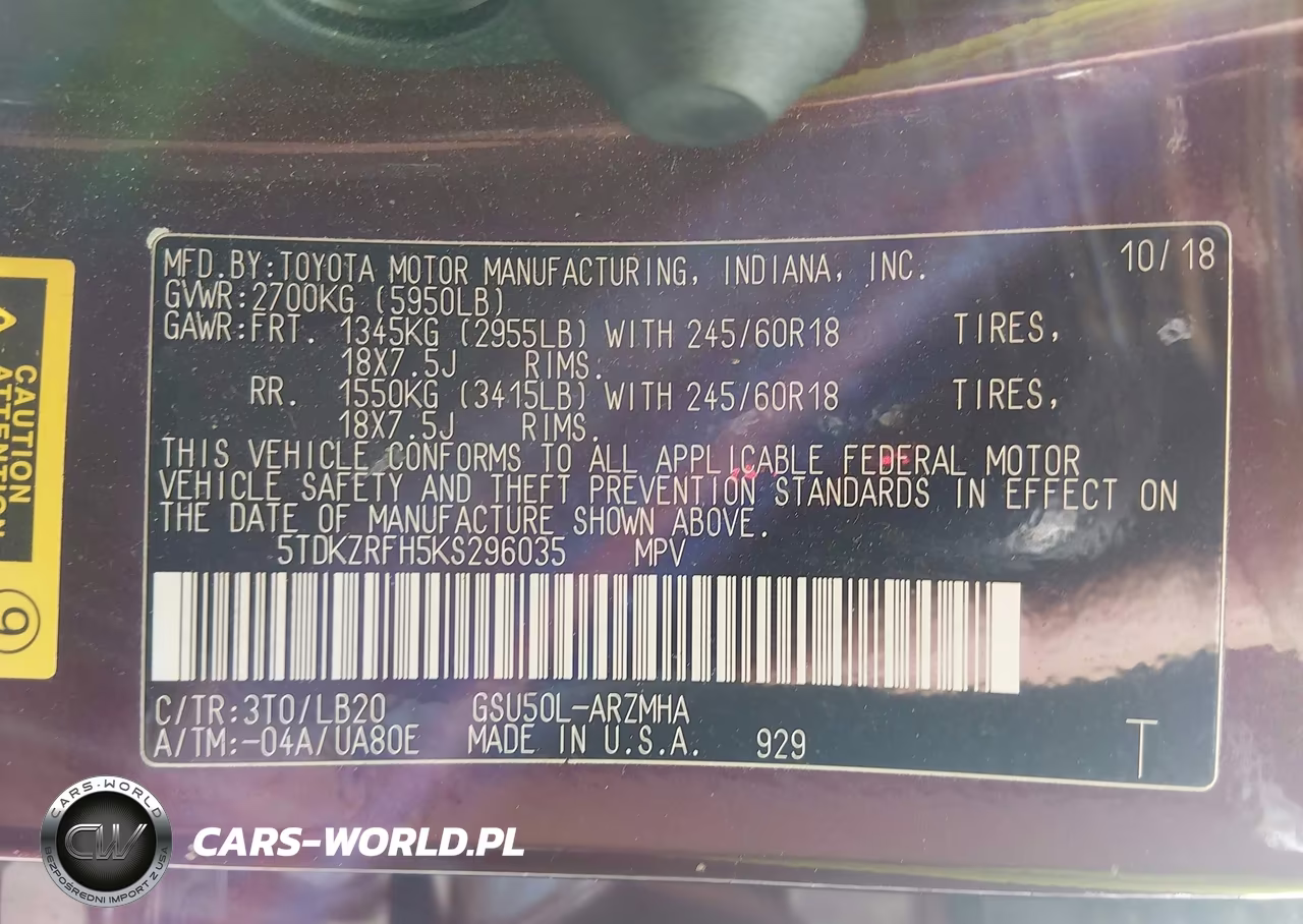2019 Toyota Highlander Xle VIN:5TDKZRFH5KS296035 - 9