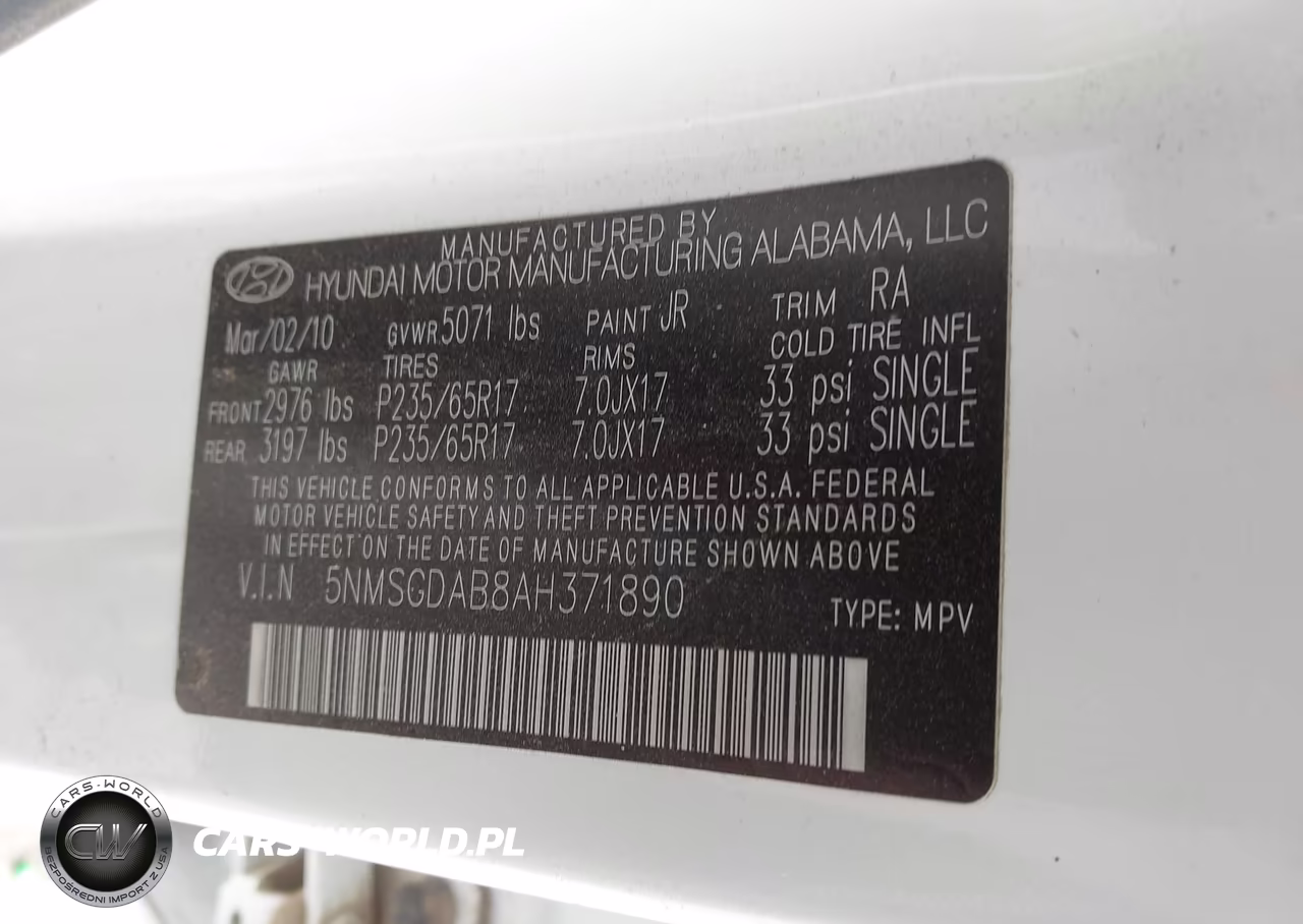 2010 Hyundai Santa Fe Gls VIN:5NMSGDAB8AH371890 - 9