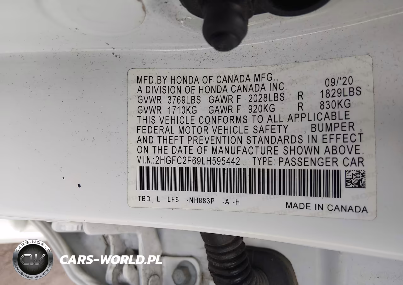 2020 Honda Civic Lx VIN:2HGFC2F69LH595442 - 9