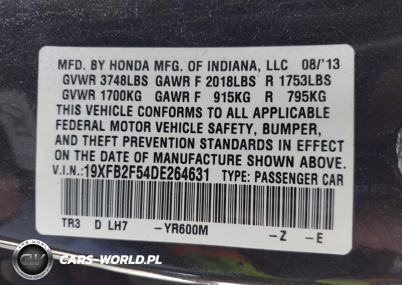 2013 Honda Civic Lx VIN:19XFB2F54DE264631 - 9