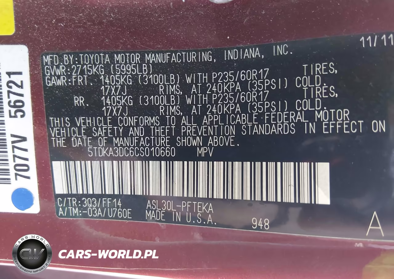 2012 Toyota Sienna Base 7 Passenger VIN:5TDKA3DC6CS010660 - 9