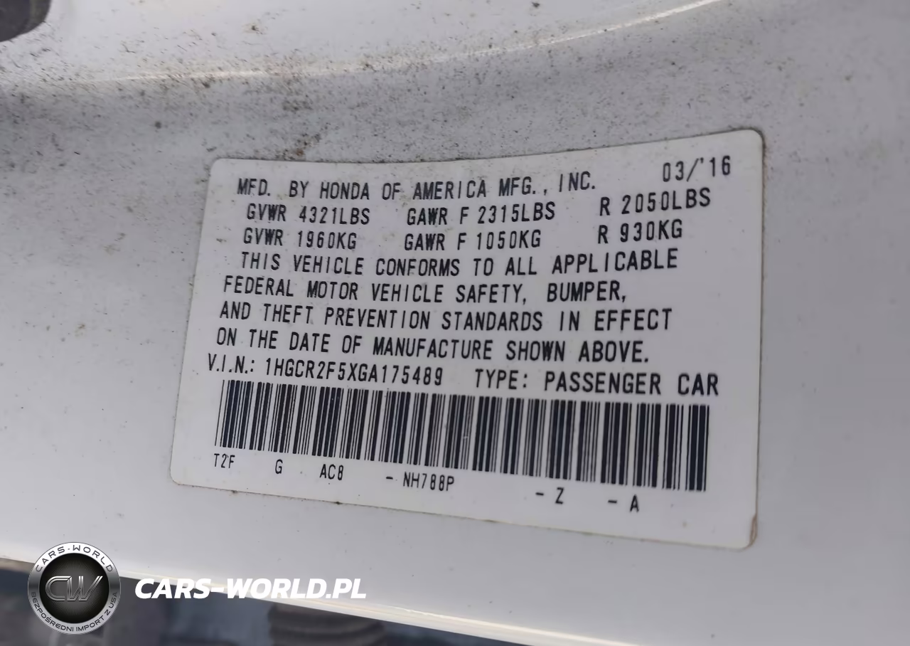 2016 Honda Accord Sport VIN:1HGCR2F5XGA175489 - 9