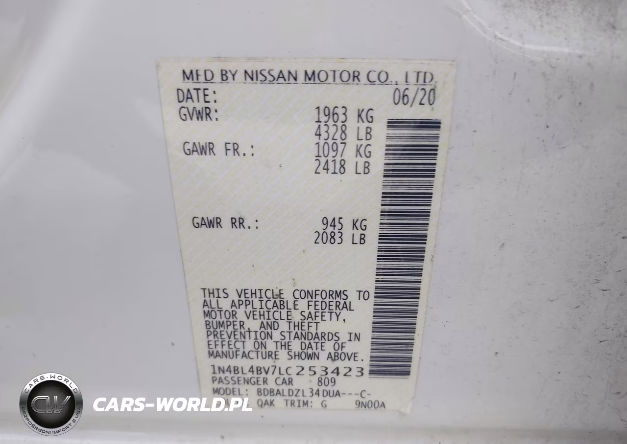 2020 Nissan Altima S Fwd VIN:1N4BL4BV7LC253423 - 9