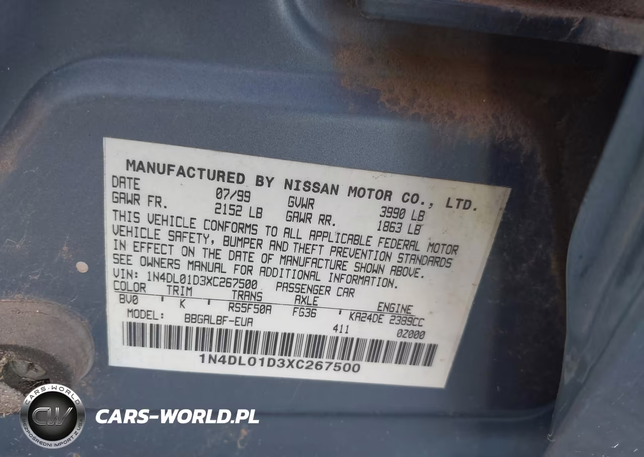 1999 Nissan Altima Gle-Gxe-Se-Se-L-Xe VIN:1N4DL01D3XC267500 - 9