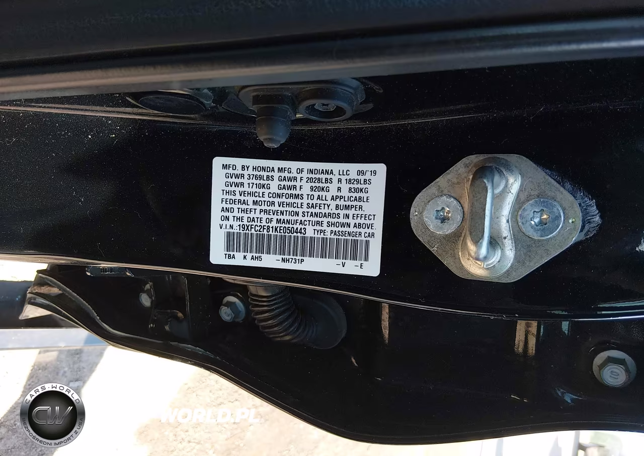 2019 Honda Civic Sport VIN:19XFC2F81KE050443 - 9