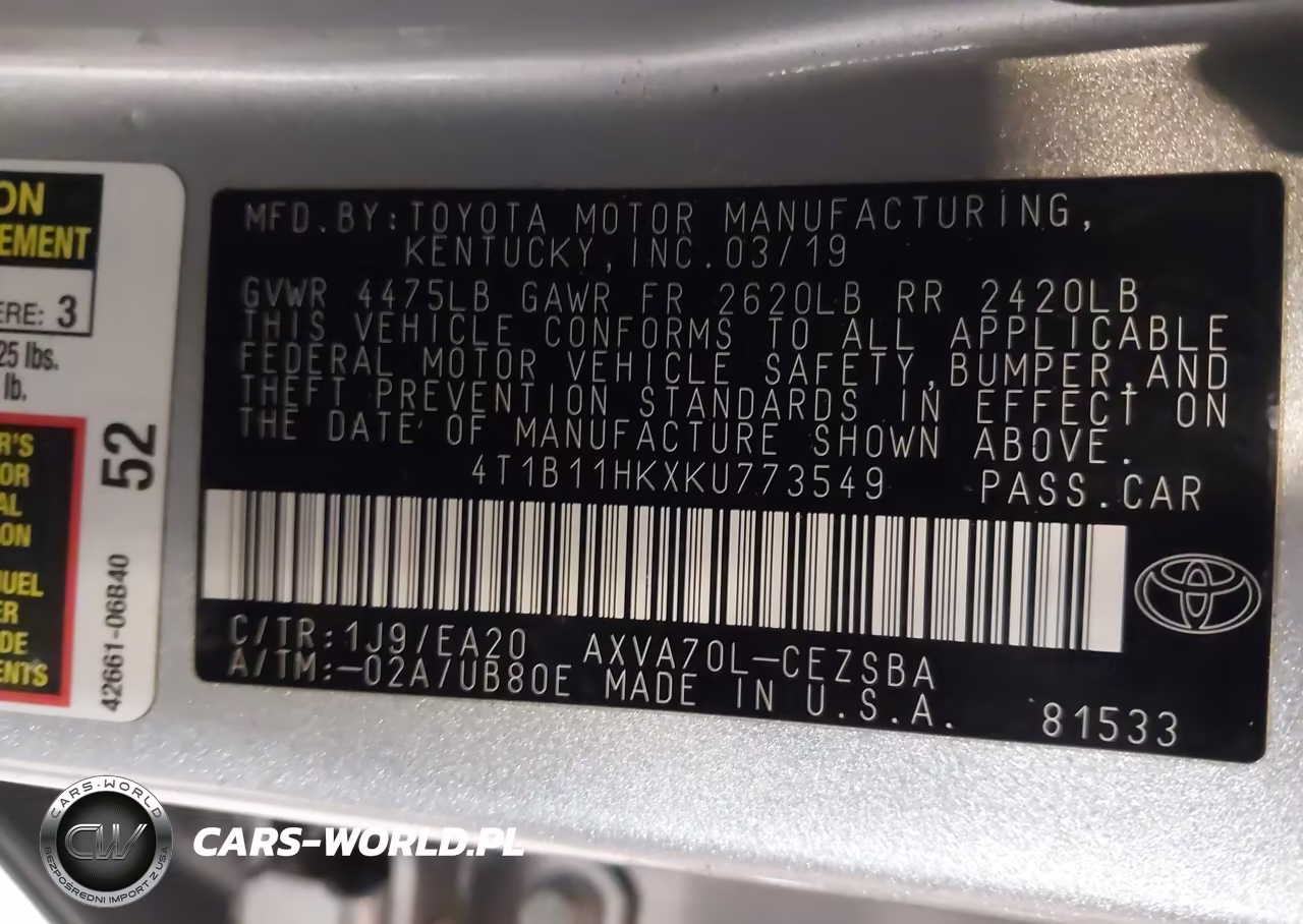 2019 Toyota Camry Se VIN:4T1B11HKXKU773549 - 9