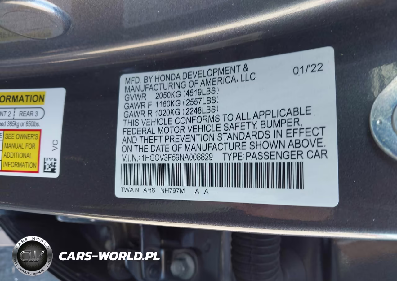 2022 Honda Accord Hybrid Ex-L VIN:1HGCV3F59NA008829 - 9