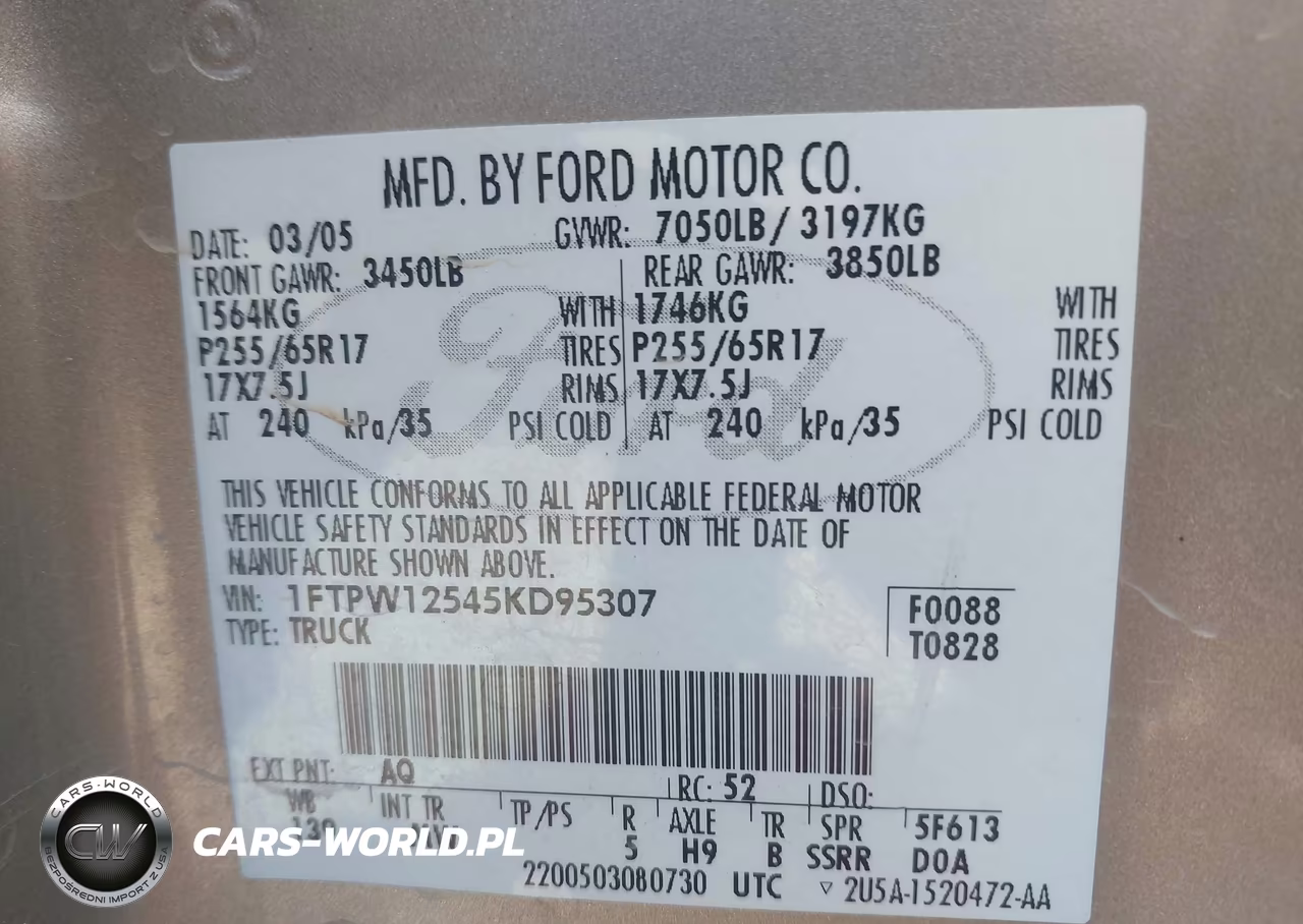 2005 Ford F-150 Lariat-Xlt VIN:1FTPW12545KD95307 - 9