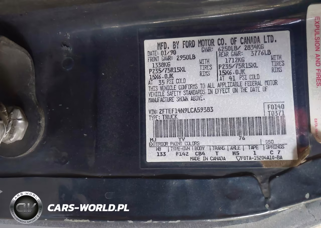 1990 Ford F150 VIN:2FTEF14N9LCA59383 - 9