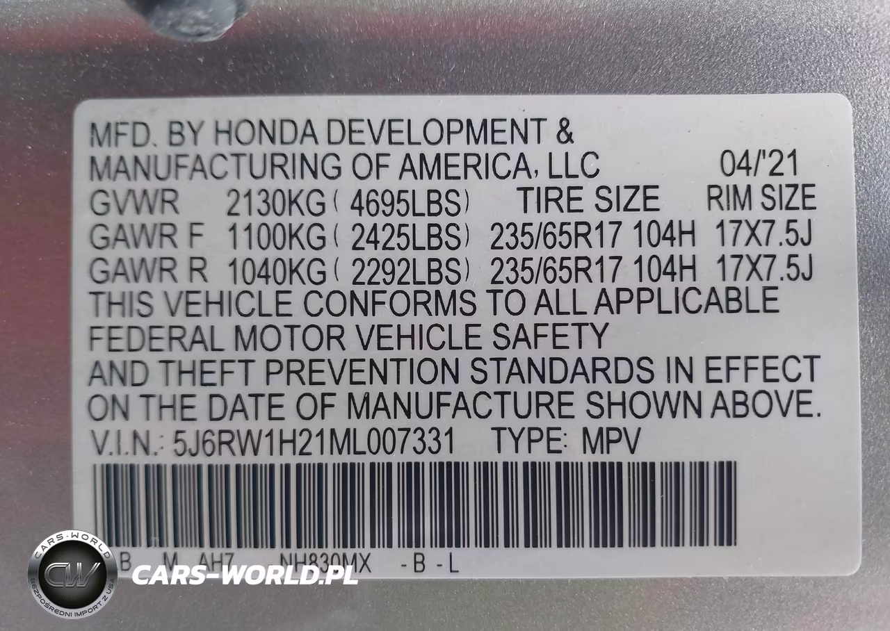 2021 Honda Cr-V 2Wd Lx VIN:5J6RW1H21ML007331 - 9