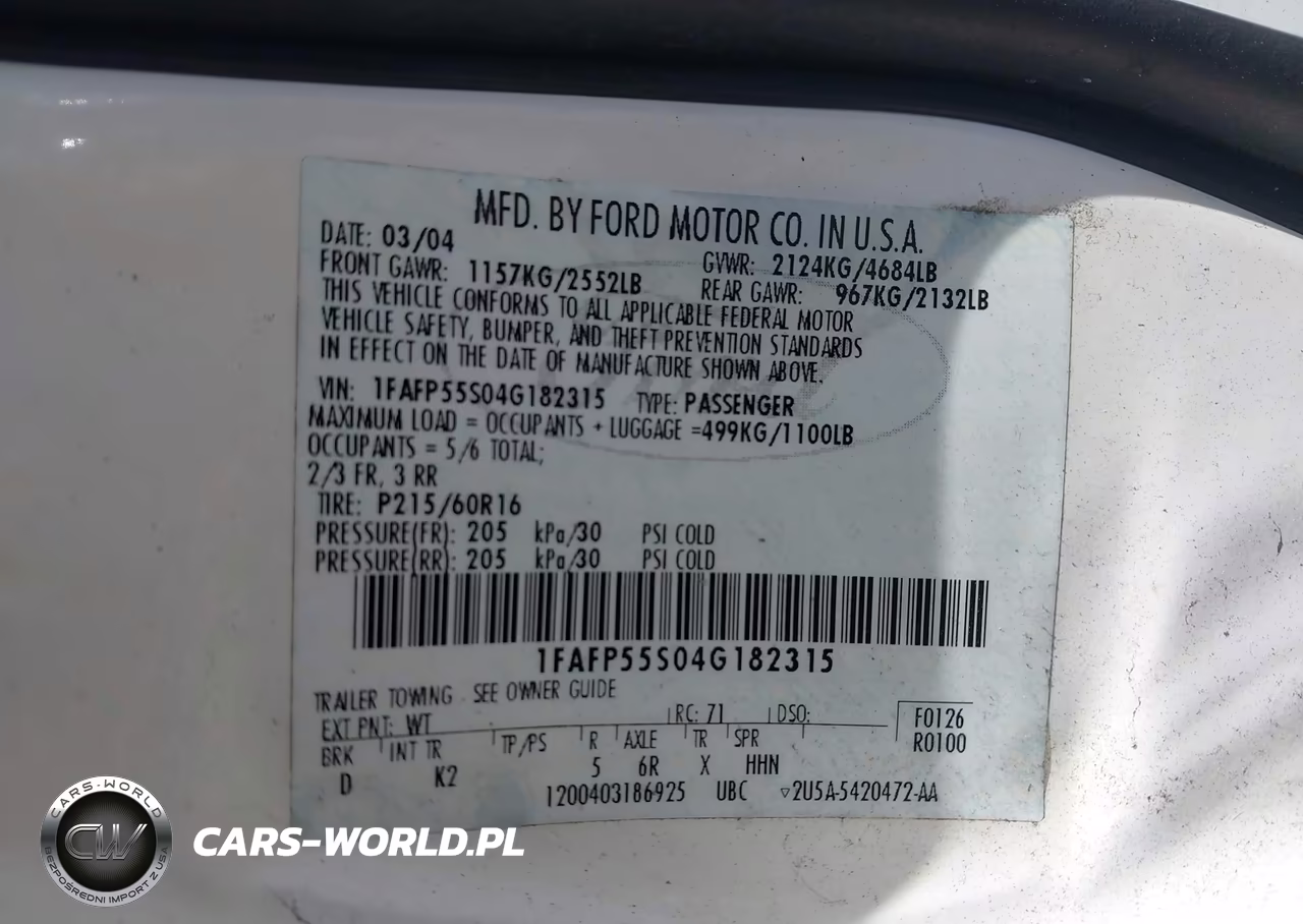 2004 Ford Taurus Ses VIN:1FAFP55S04G182315 - 9