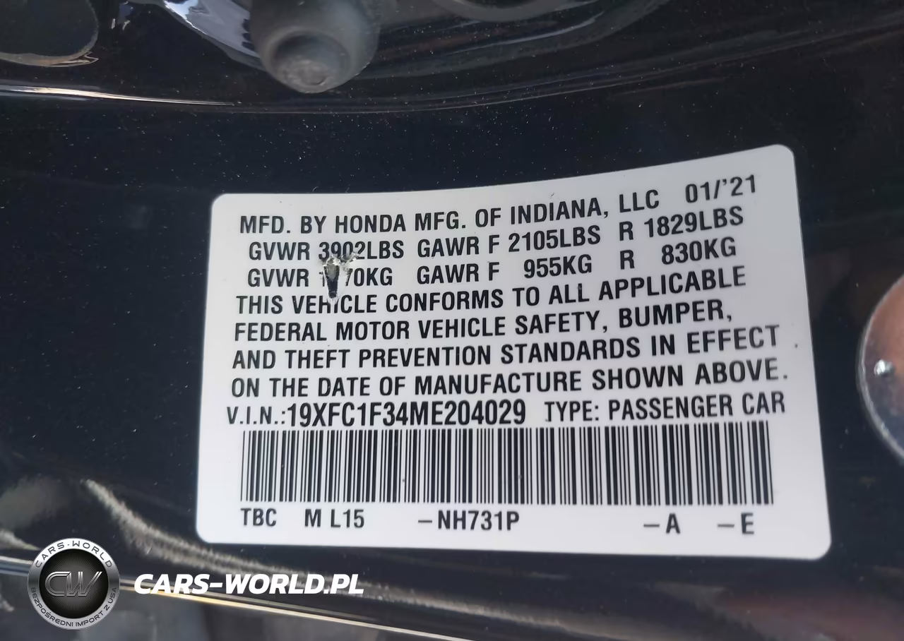 2021 Honda Civic Ex VIN:19XFC1F34ME204029 - 9