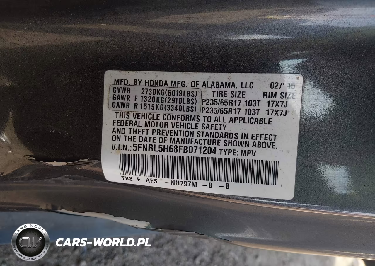 2015 Honda Odyssey Ex-L VIN:5FNRL5H68FB071204 - 9
