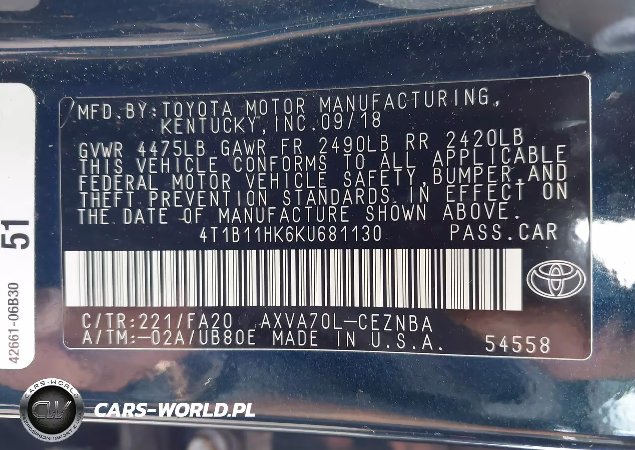 2019 Toyota Camry Le VIN:4T1B11HK6KU681130 - 9