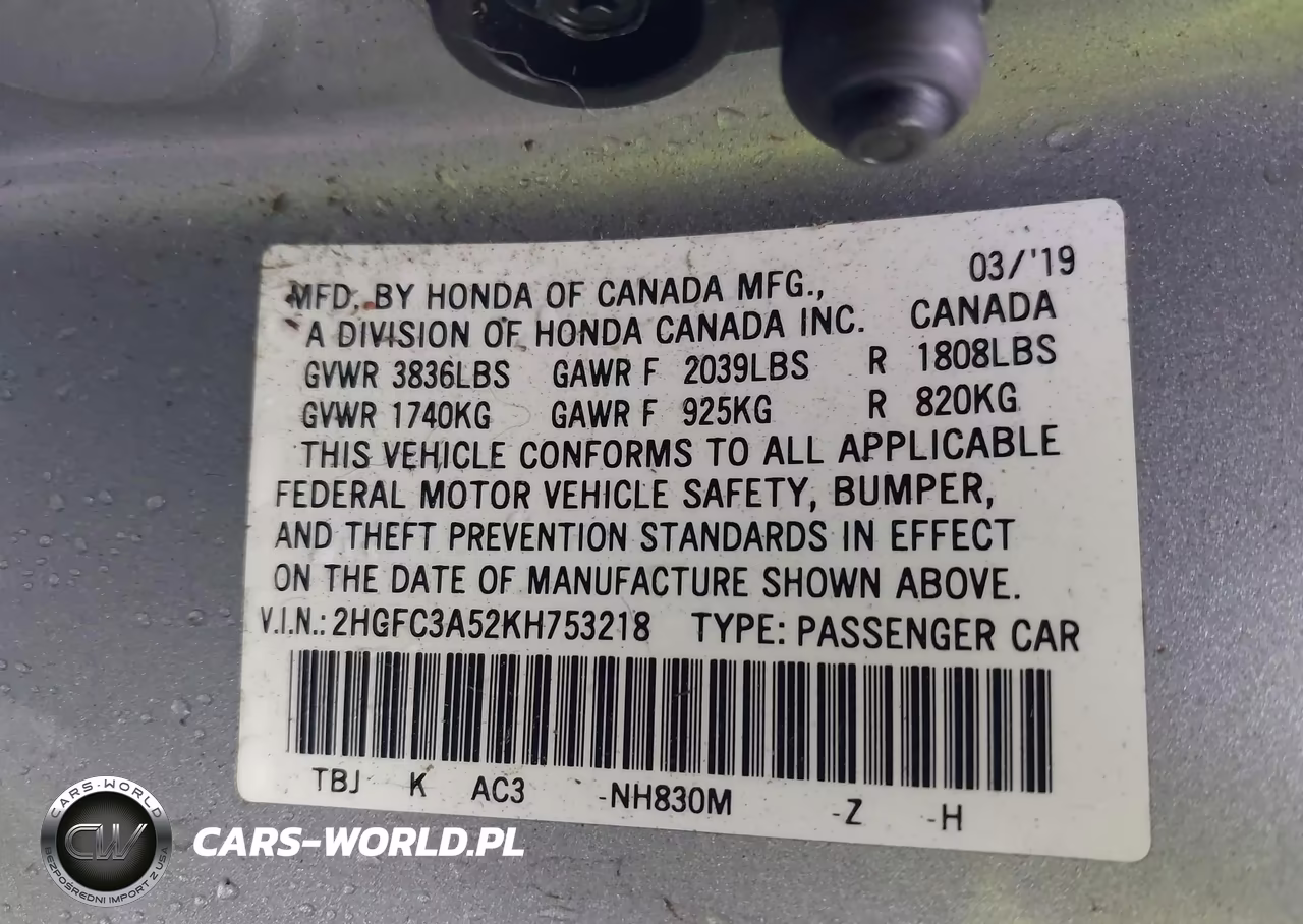 2019 Honda Civic Si VIN:2HGFC3A52KH753218 - 9