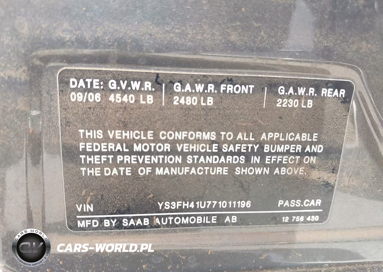 2007 Saab 9-3 Aero VIN:YS3FH41U771011196 - 9
