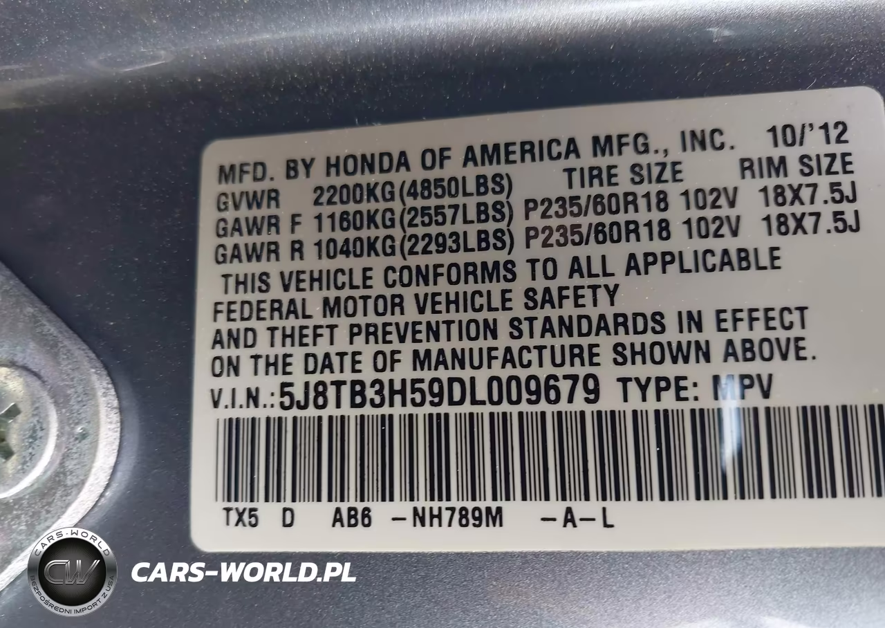 2013 Acura Rdx VIN:5J8TB3H59DL009679 - 9