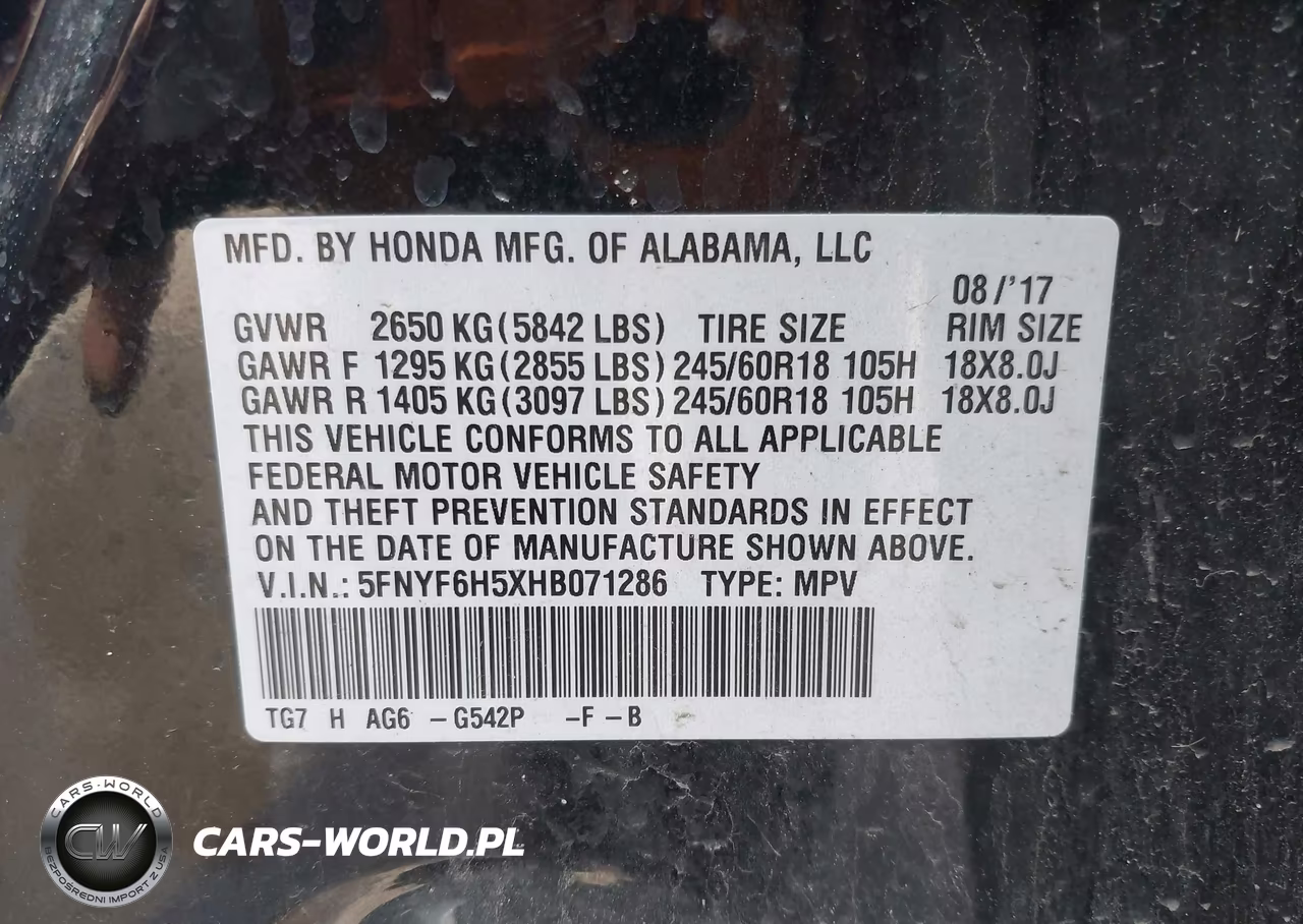 2017 Honda Pilot Ex-L VIN:5FNYF6H5XHB071286 - 9
