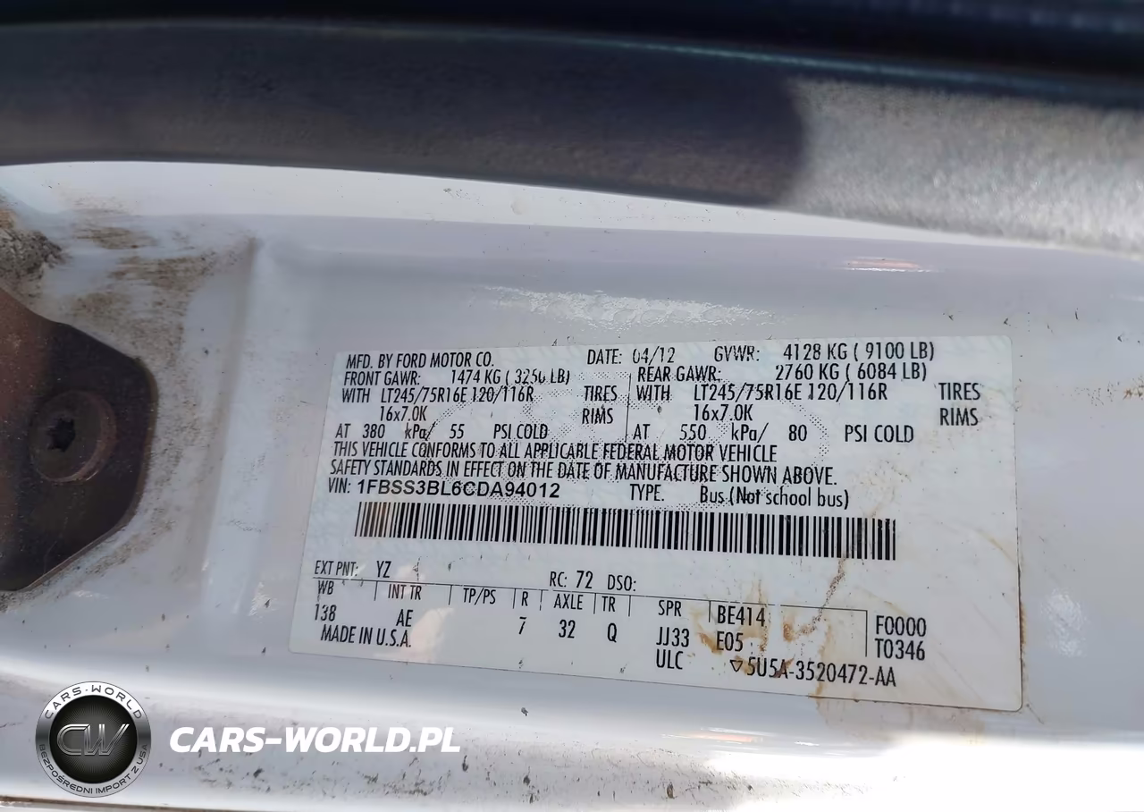 2012 Ford E-350 Super Duty Xl VIN:1FBSS3BL6CDA94012 - 9
