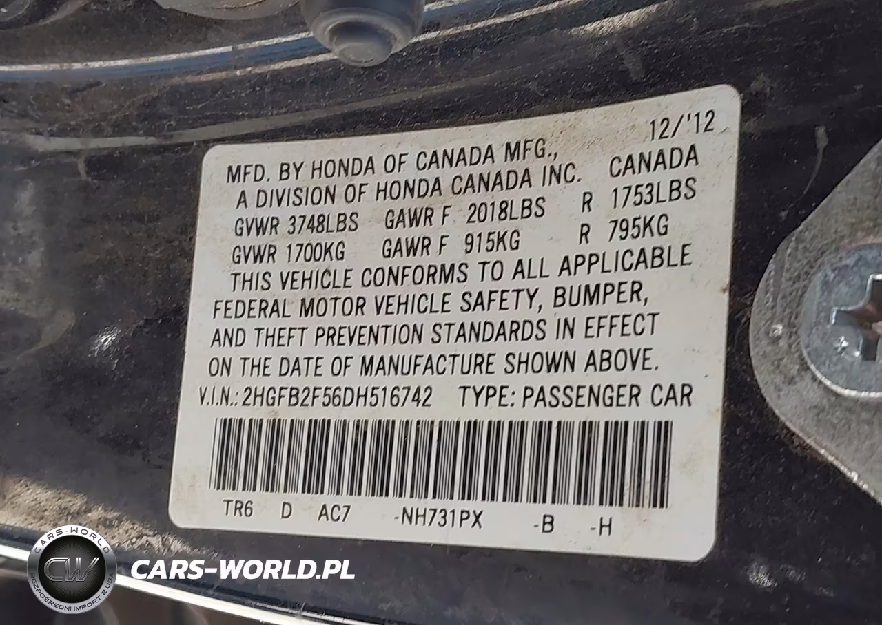 2013 Honda Civic Lx VIN:2HGFB2F56DH516742 - 9