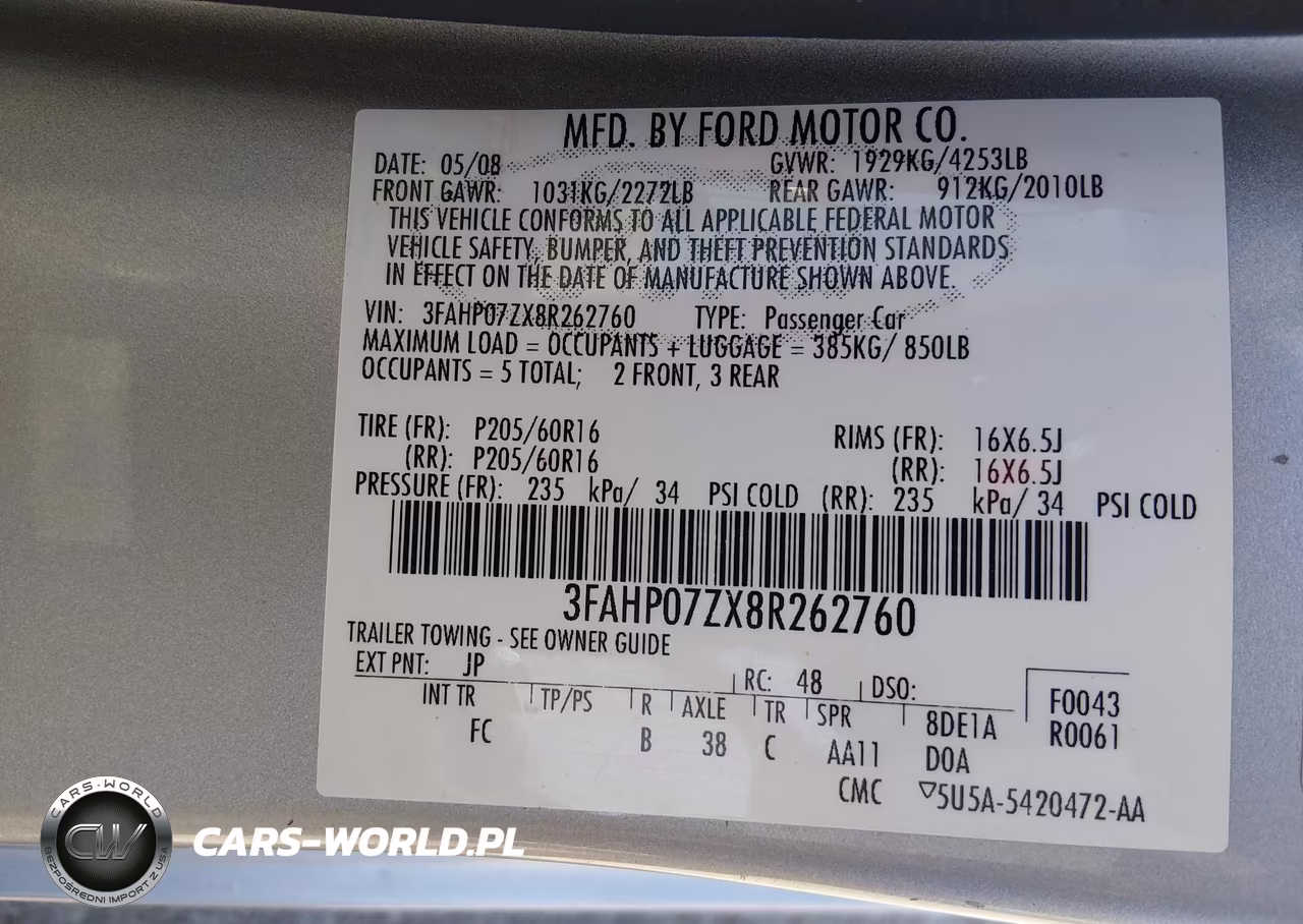2008 Ford Fusion Se VIN:3FAHP07ZX8R262760 - 9
