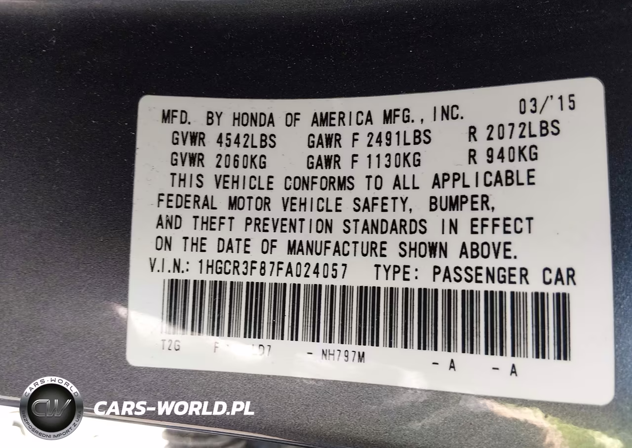 2015 Honda Accord Ex-L V-6 VIN:1HGCR3F87FA024057 - 9