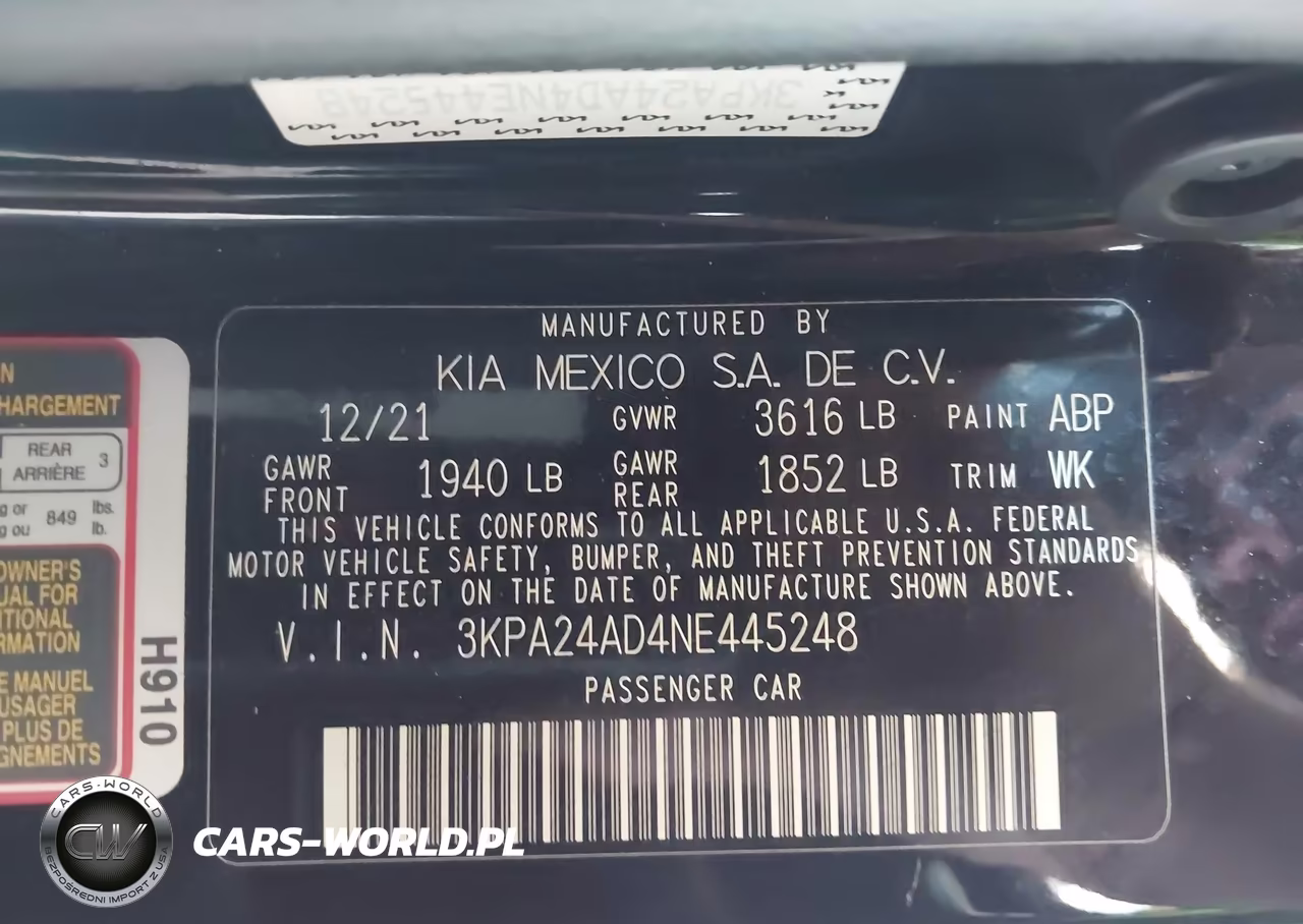 2022 Kia Rio Lx VIN:3KPA24AD4NE445248 - 9