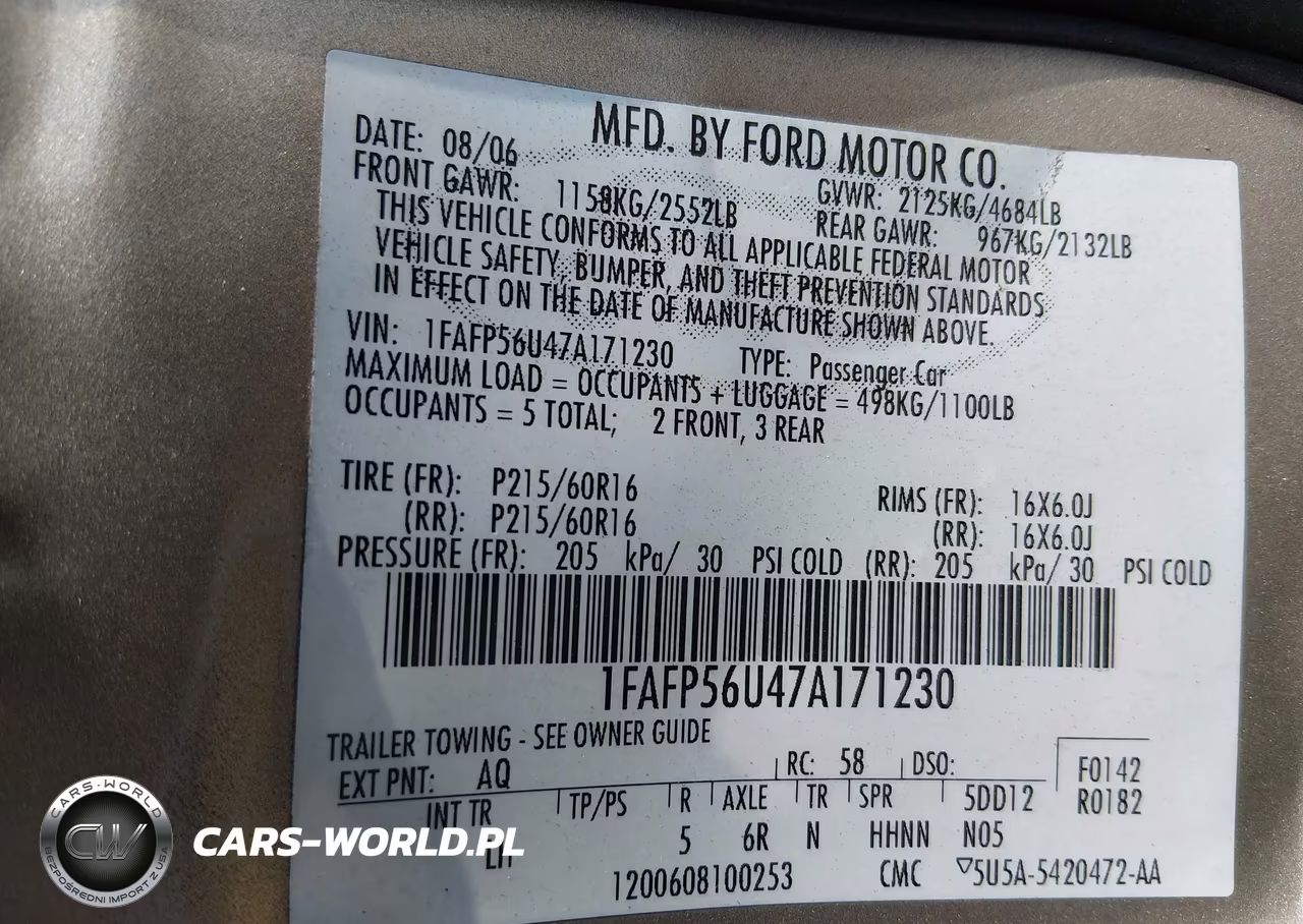 2007 Ford Taurus Sel VIN:1FAFP56U47A171230 - 9