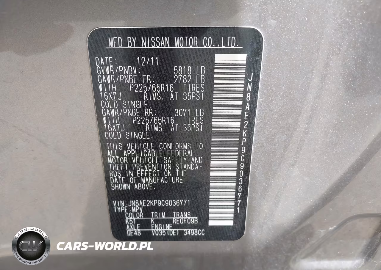 2012 Nissan Quest Sv VIN:JN8AE2KP9C9036771 - 9