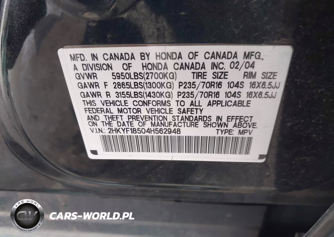 2004 Honda Pilot Ex-L VIN:2HKYF18504H562948 - 9