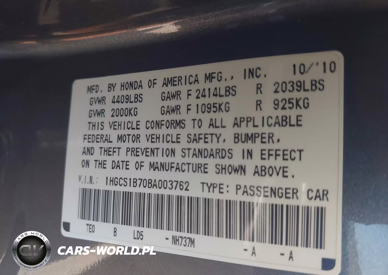2011 Honda Accord 2.4 Ex VIN:1HGCS1B70BA003762 - 9