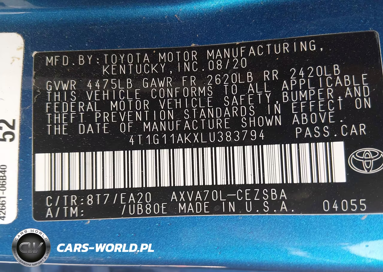 2020 Toyota Camry Se VIN:4T1G11AKXLU383794 - 9