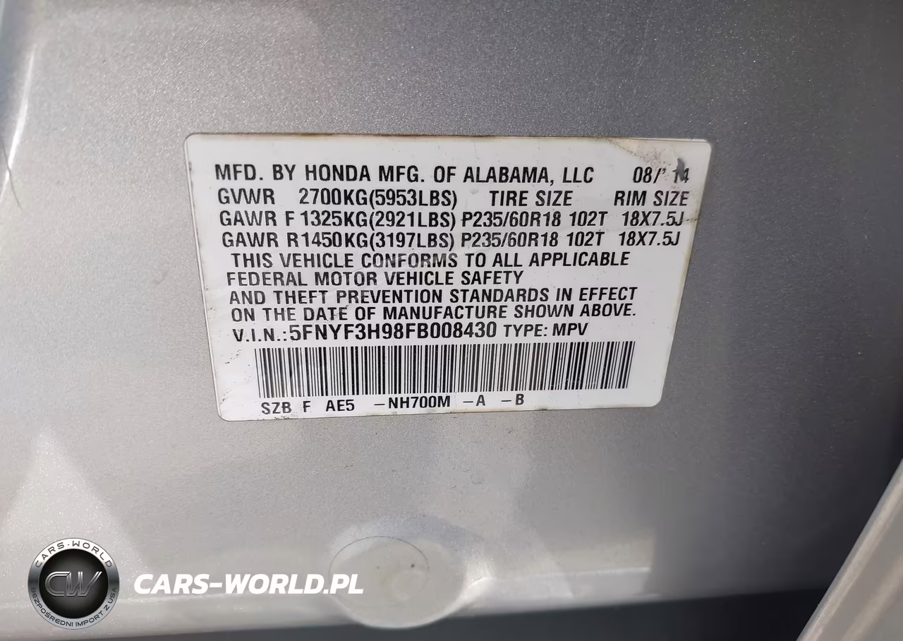 2015 Honda Pilot Touring VIN:5FNYF3H98FB008430 - 9