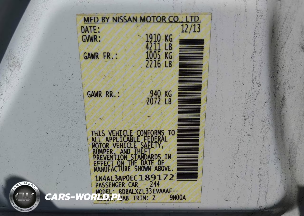 2014 Nissan Altima 2.5 Sl VIN:1N4AL3AP0EC189172 - 9