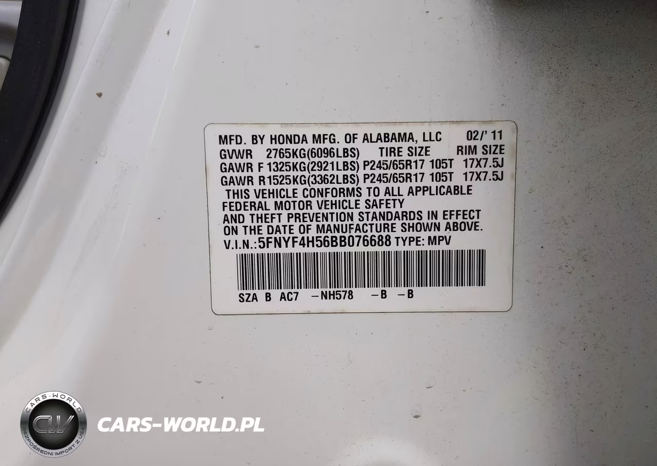 2011 Honda Pilot Ex-L VIN:5FNYF4H56BB076688 - 9