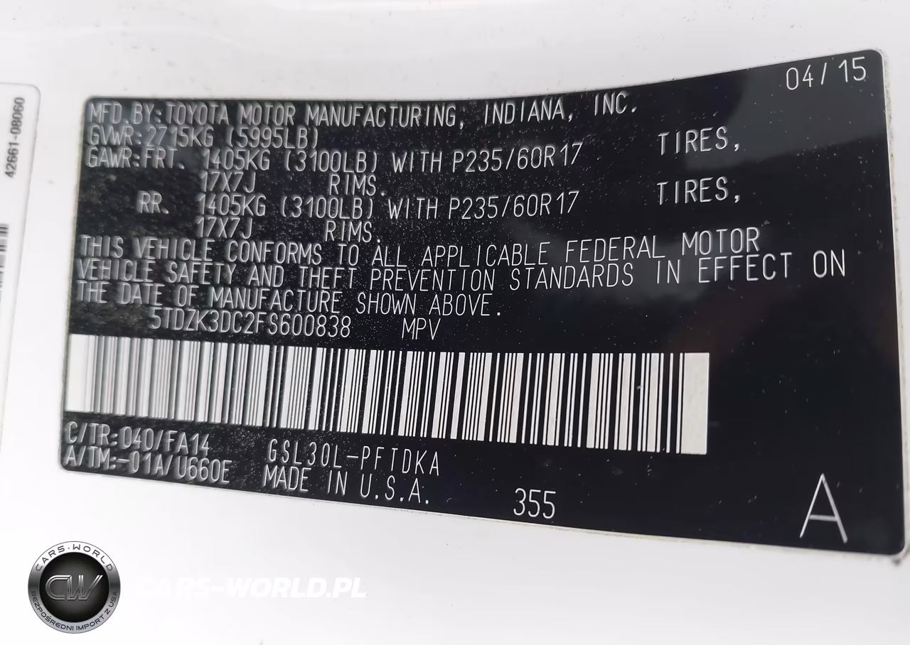 2015 Toyota Sienna L 7 Passenger VIN:5TDZK3DC2FS600838 - 9