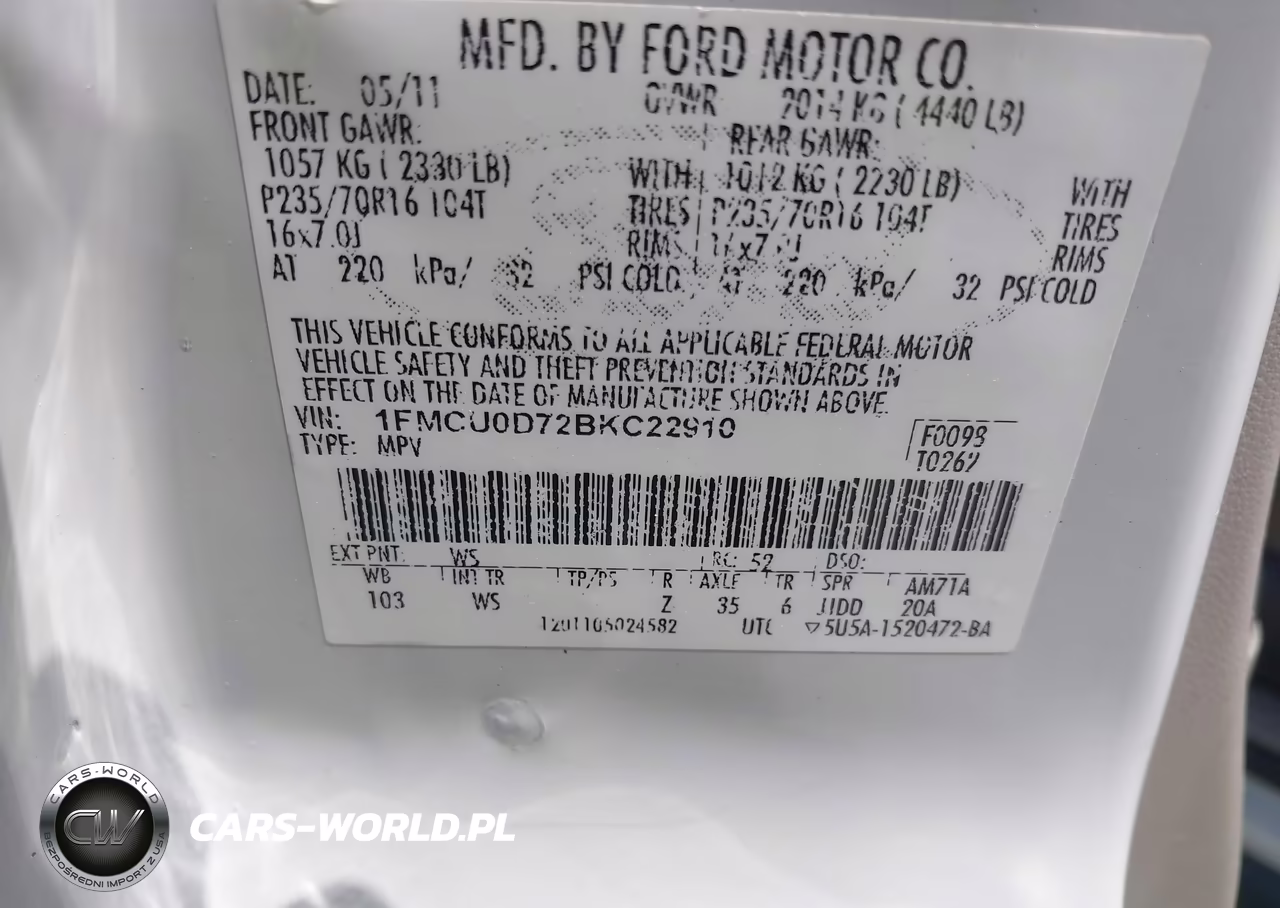 2011 Ford Escape Xlt VIN:1FMCU0D72BKC22910 - 9