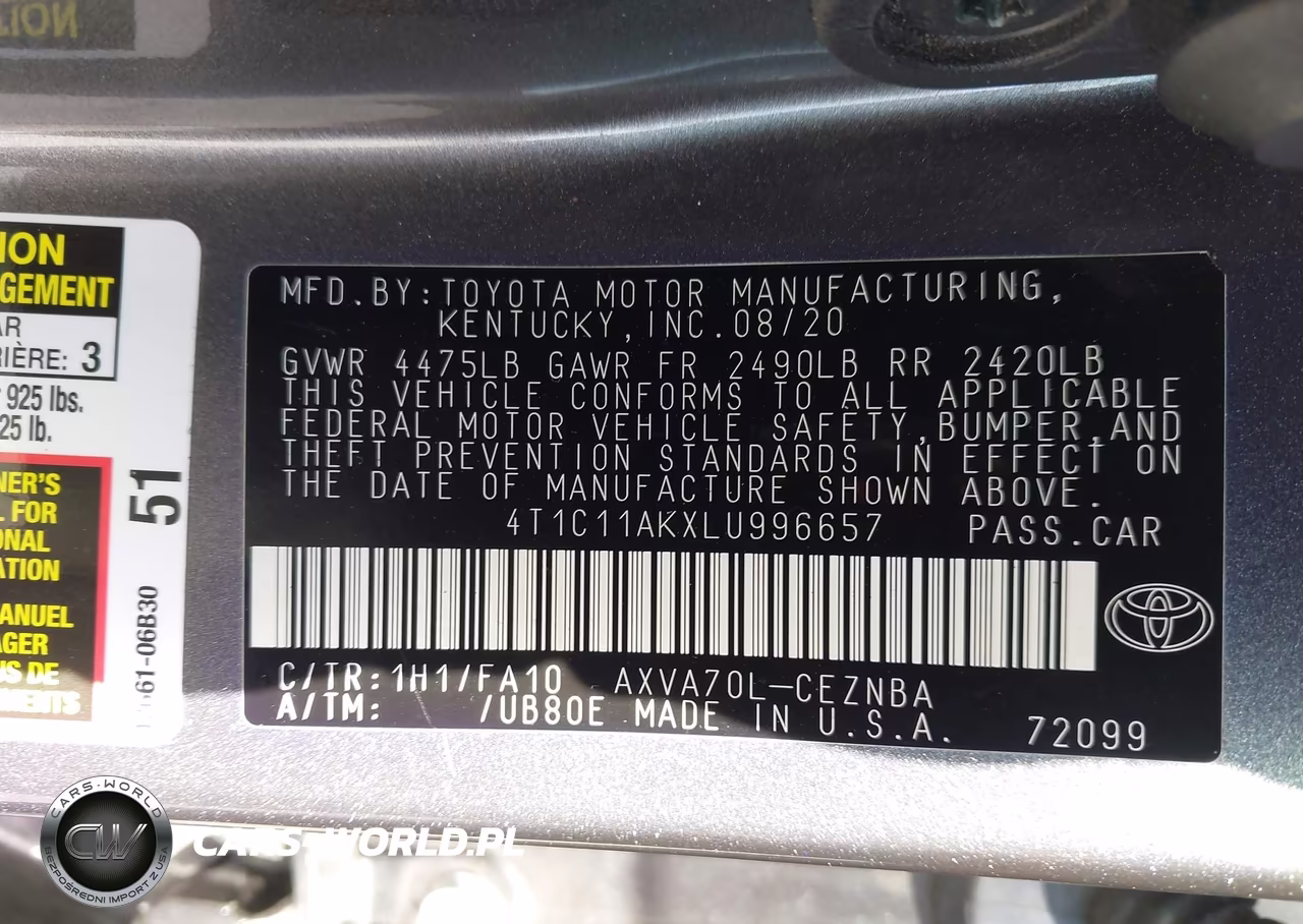 2020 Toyota Camry Le VIN:4T1C11AKXLU996657 - 9