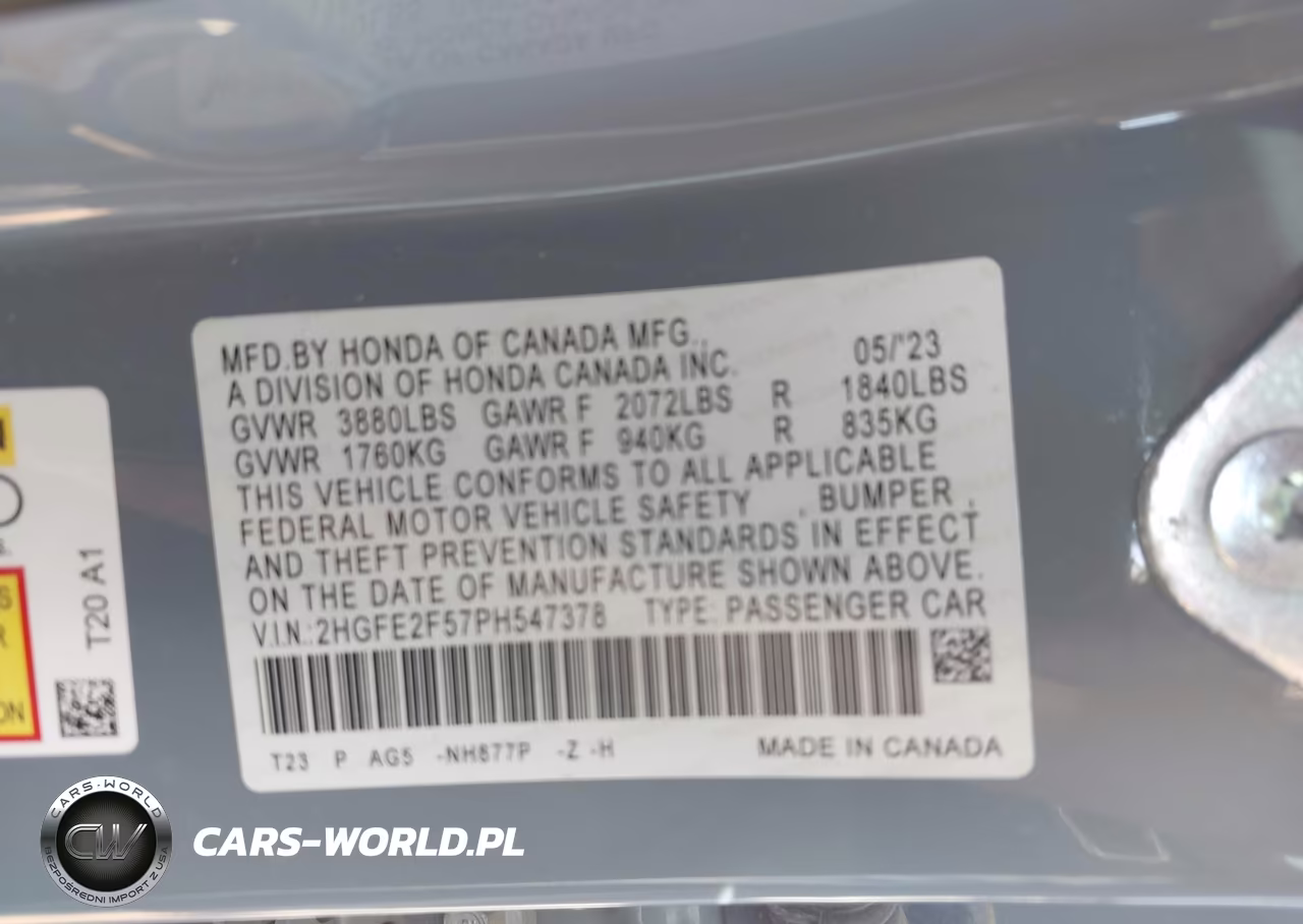 2023 Honda Civic Sport VIN:2HGFE2F57PH547378 - 9