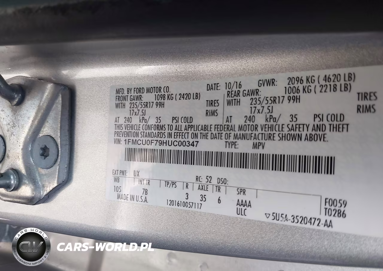 2017 Ford Escape S VIN:1FMCU0F79HUC00347 - 9