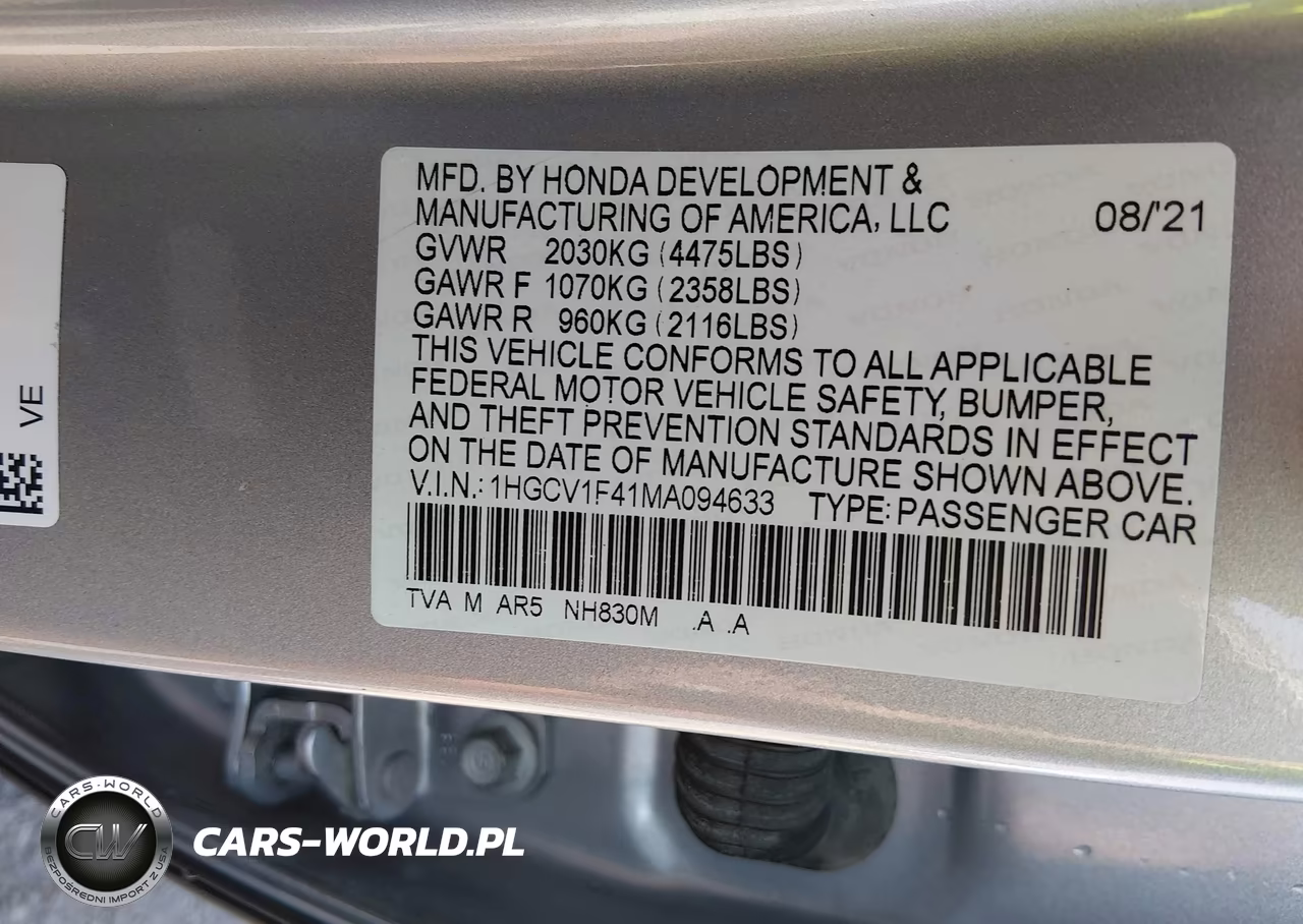 2021 Honda Accord Sport Special Edition VIN:1HGCV1F41MA094633 - 9