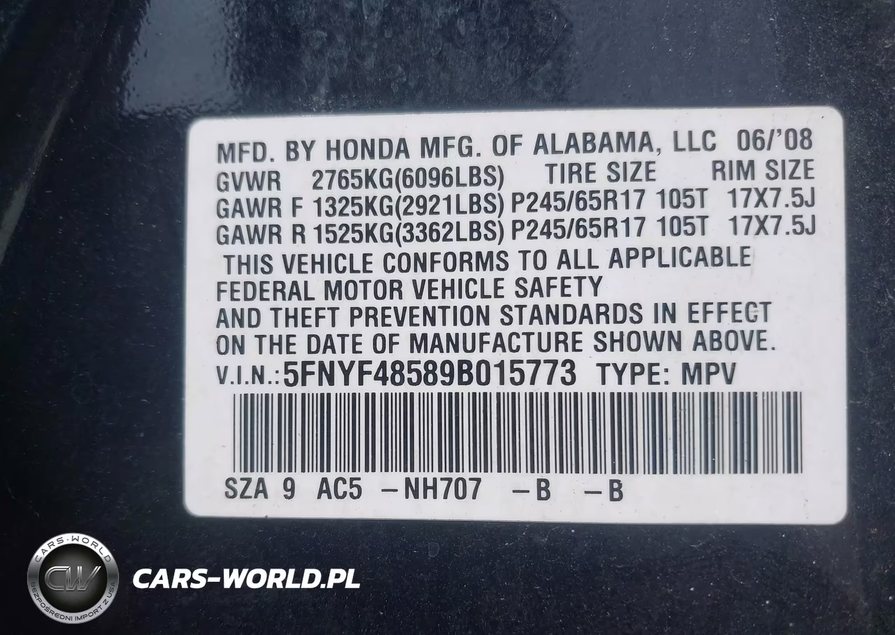 2009 Honda Pilot Ex-L VIN:5FNYF48589B015773 - 9