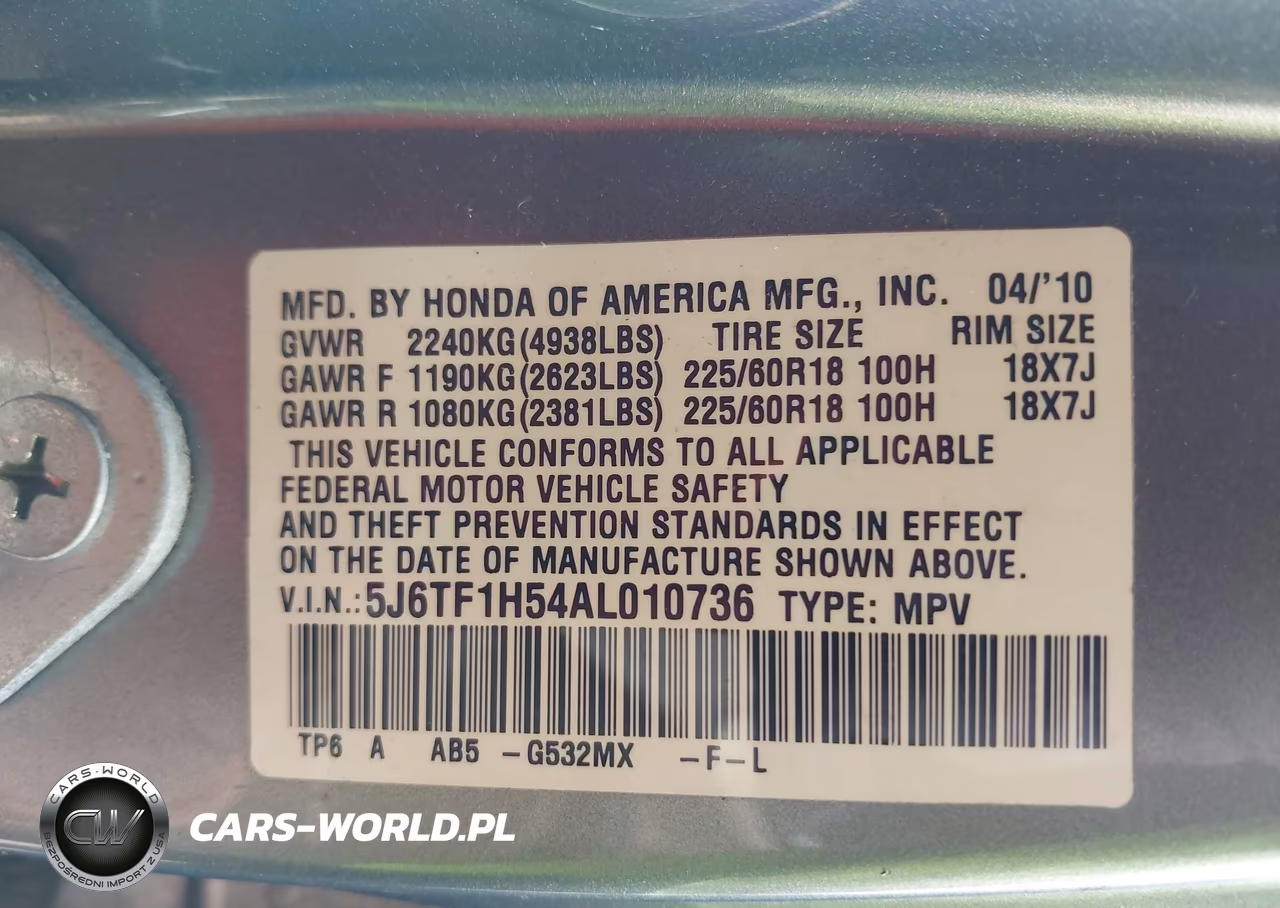 2010 Honda Accord Crosstour Ex-L VIN:5J6TF1H54AL010736 - 9