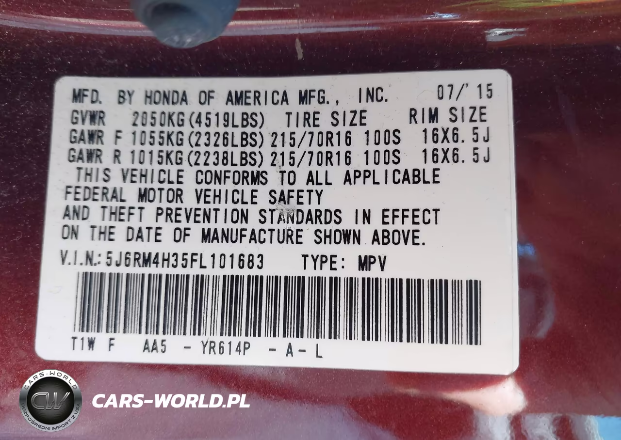 2015 Honda Cr-V Lx VIN:5J6RM4H35FL101683 - 9